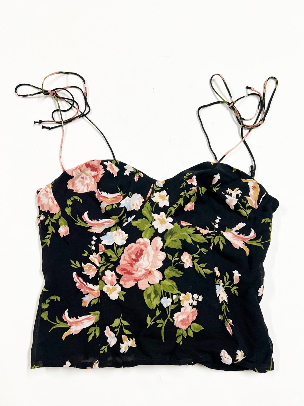 Reformation Womens Black Floral Print Sweetheart Neckline Fitted Liza Top Size 0 - Picture 6 of 12